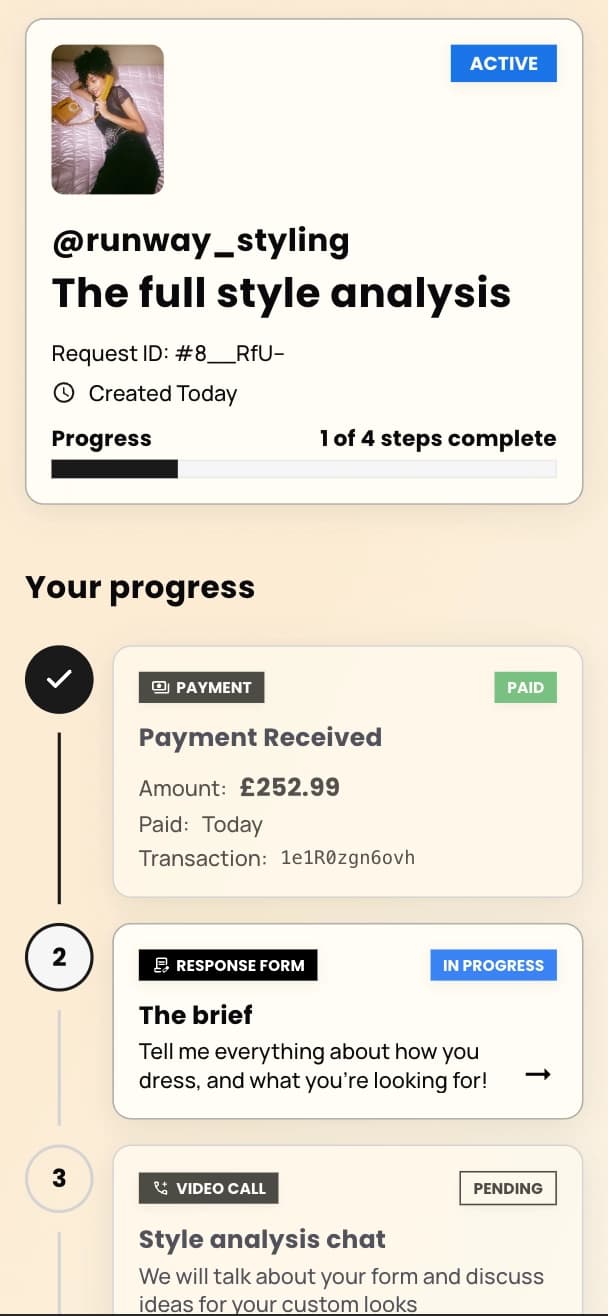 Request journey with creator-designed steps