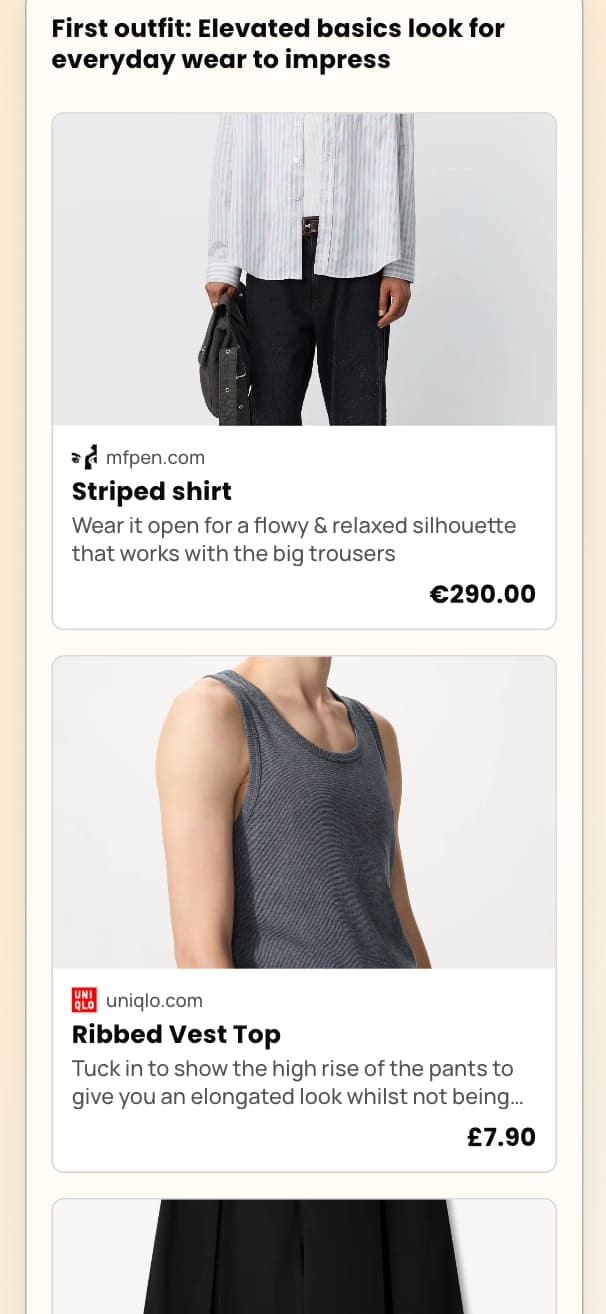 Delivered lookbook or shopping list