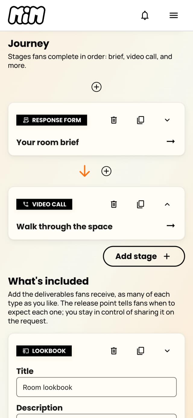 Creator customising a service in the service builder