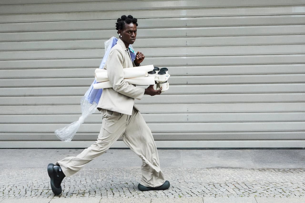 Fashion worker running to work